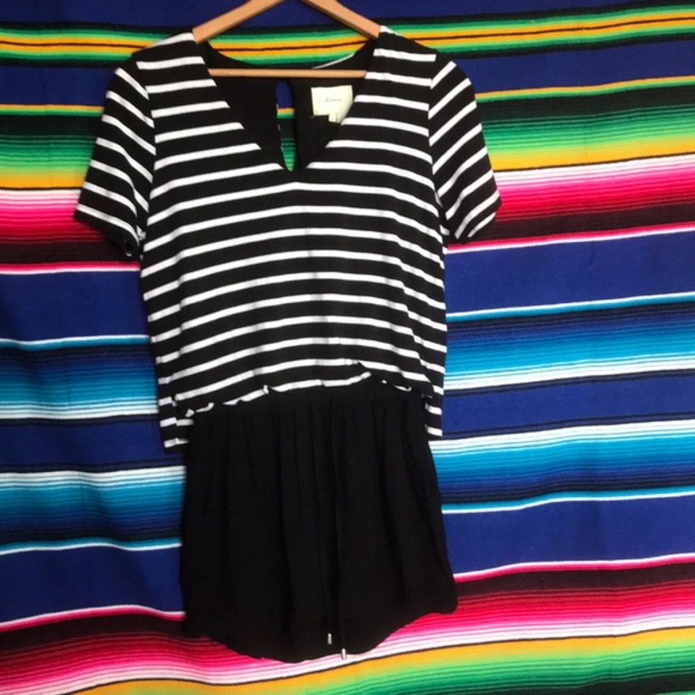 Anthropologie Elevenses Static Stripe Romper Draws - Picture 2 of 7